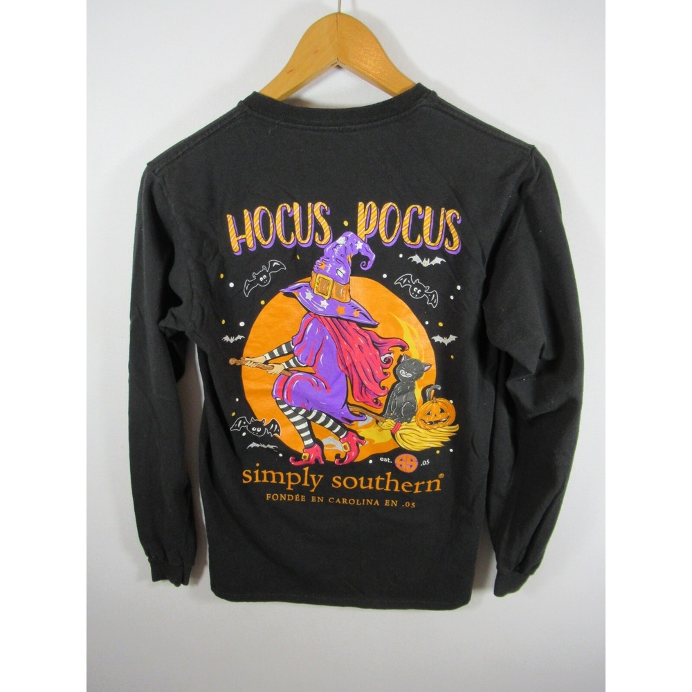 Simply Southern Hocus Pocus Halloween T-Shirt Women S Black Long Sleeve Witch